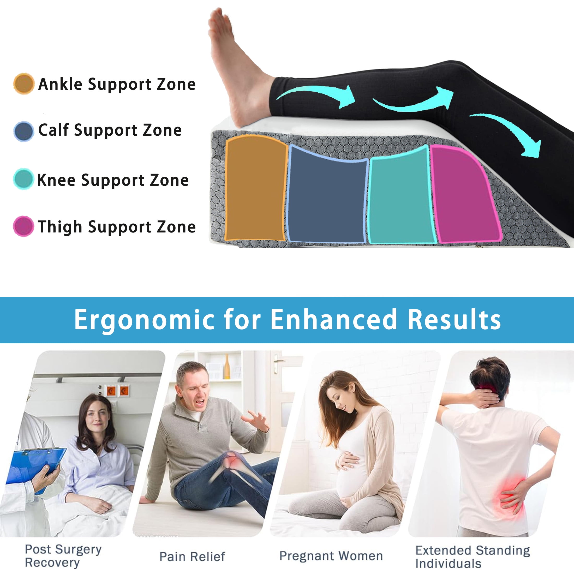 MOONORAH Wedge Pillows for after Surgery, Leg Pillow for Sleeping, Back Pain Relief, Blood Circulation, Knee Elevating Pillow, White/Grey
