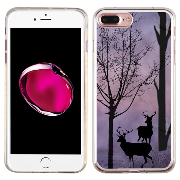 Slim-Fit Case for Apple iPhone 8 PLUS / 7 PLUS, OneToughShield ® Premium TPU Gel Protector Phone Case - Forest/Deer/Twilight