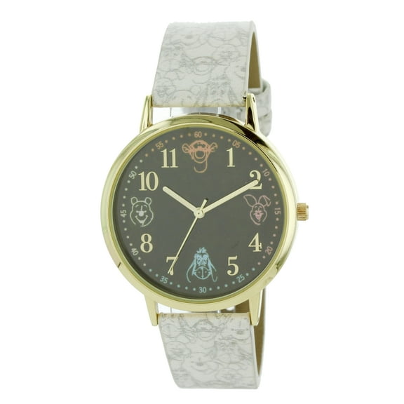 Disney Women’s Gold Tone Winnie Pooh, Tigger, Eeyore and Piglet Analog Watch With Printed Patent Leather Strap WP5036LG