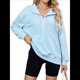 thumbnail image 3 of Sudadera de Algodón con Forro y Media Cremallera para Mujer, Cálida, de Invierno, con Bolsillo para el Pulgar Azul XXL, 3 of 10