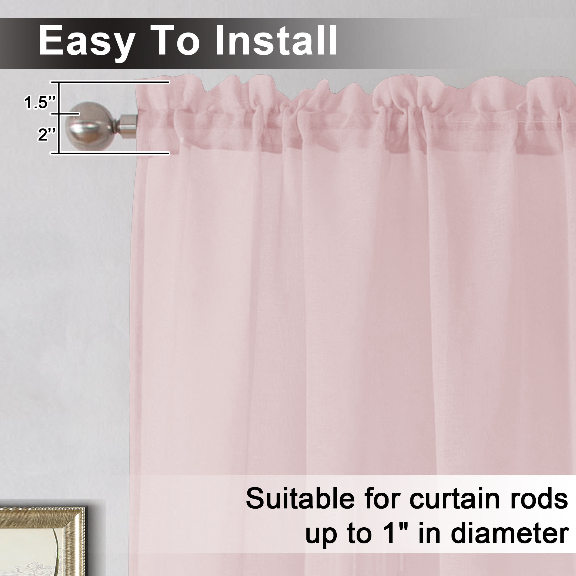 OVZME Dolly Pink Sheer Curtains 84 Inches Long 2 Panels Set, Aesthetic Room Decor Faux Sheer Linen Curtain & Drapes for Living Room Bedroom, Dual Rod Pockets Window Panel, 40x84 Inches