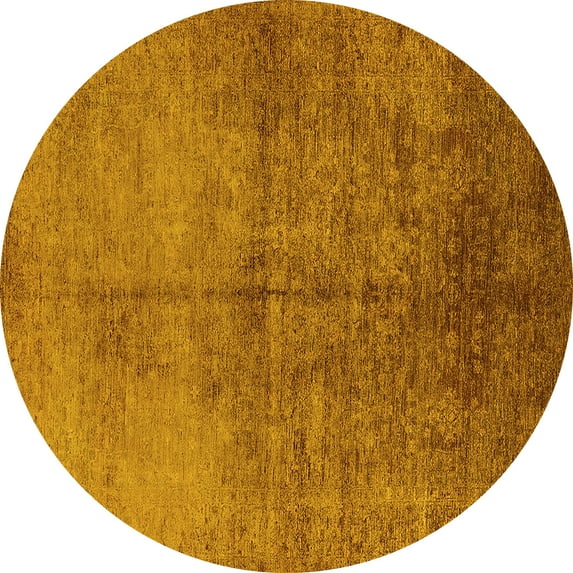 Ahgly Company Indoor Round Oriental Yellow Industrial Area Rugs, 7' Round