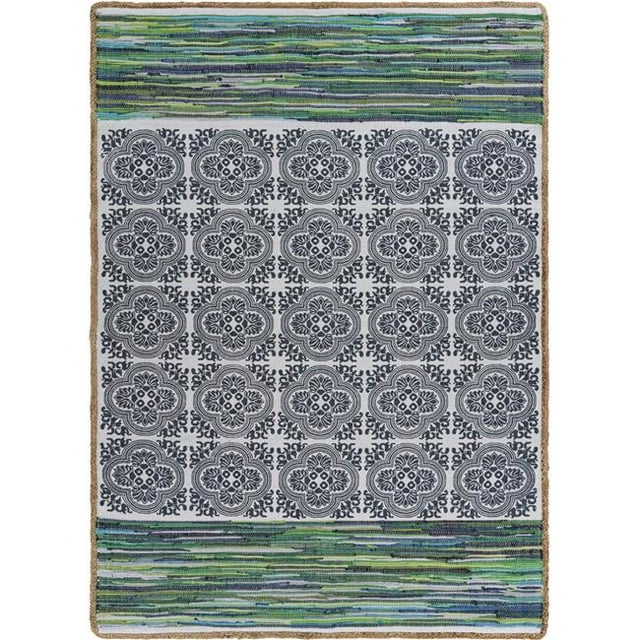 LR Resources VOGUE99971BMU5070 Mosaic Chindi Area Rug, Navy & Green