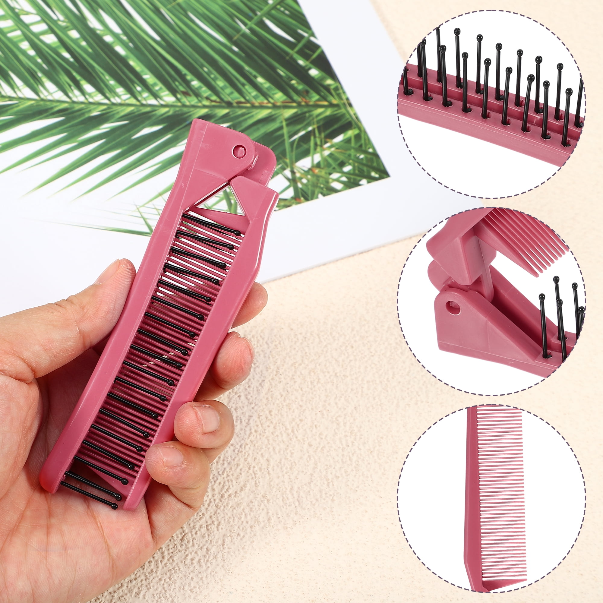 Unique Bargains 1Pc Folding Hair Comb Travel Mini for Curly Wet Dry Long Hair Dark Pink