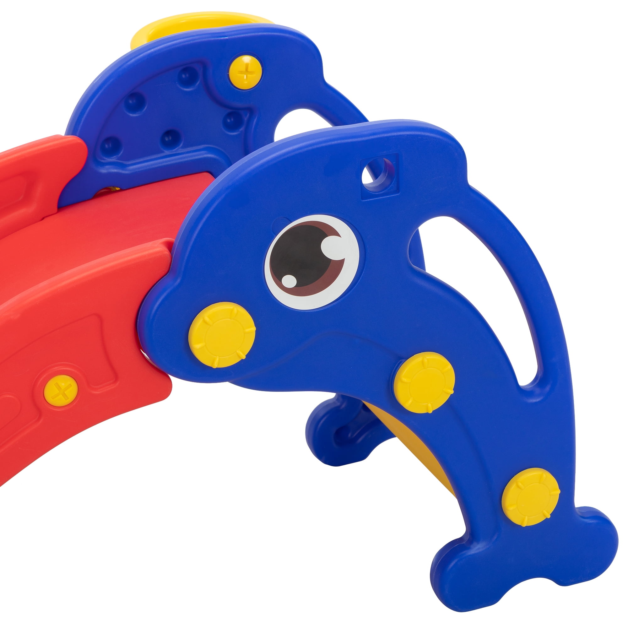 Kadyne 3 in 1 Toddler Slide Kids Slide, 45.3" Dolphins Play Slide for Outdoor and Indoor, Play Slide with Basketball Hoop, Ball and Ladder, Red and Blue Kadyne 3 in 1 Toddler Slide Kids Slide, 45.3" Dolphins Play Slide for Outdoor and Indoor, Play Slide with Basketball Hoop, Ball and Ladder, Red and Blue
