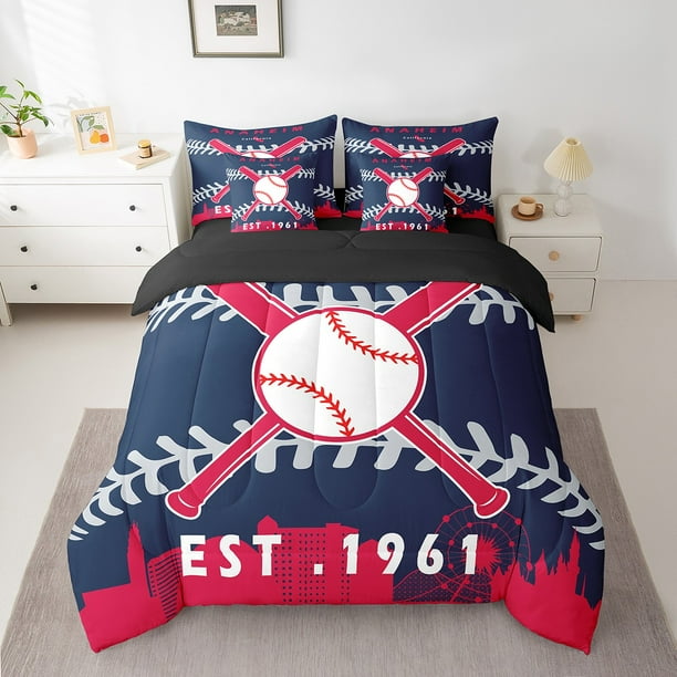 Pcs Comforter Set Queen Size,Baseball Bed in a Bag with Flat