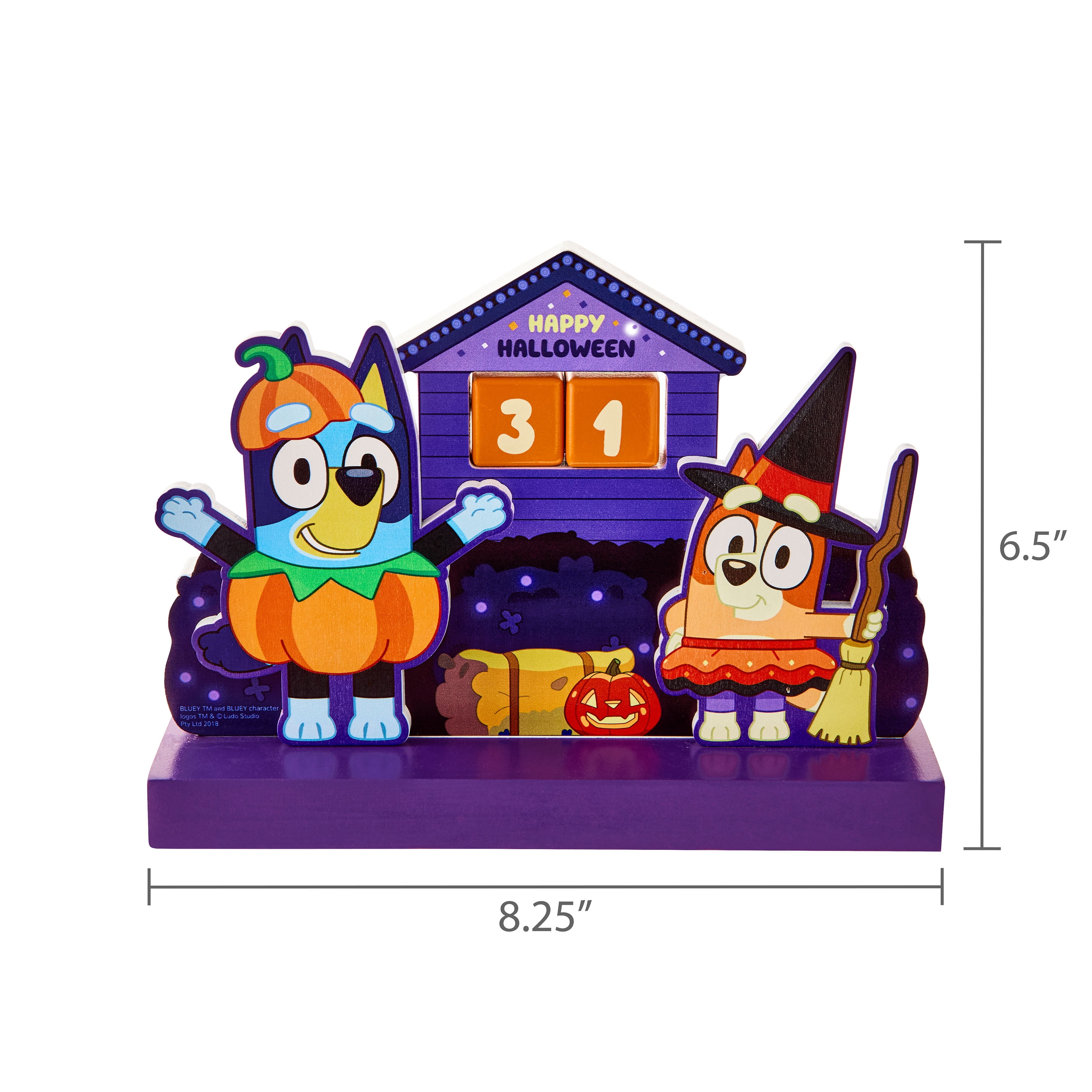Bluey and Bingo Halloween Countdown Calendar – Wooden Tabletop Décor with Movable Date Blocks, 6″ x 8″ by Ruz