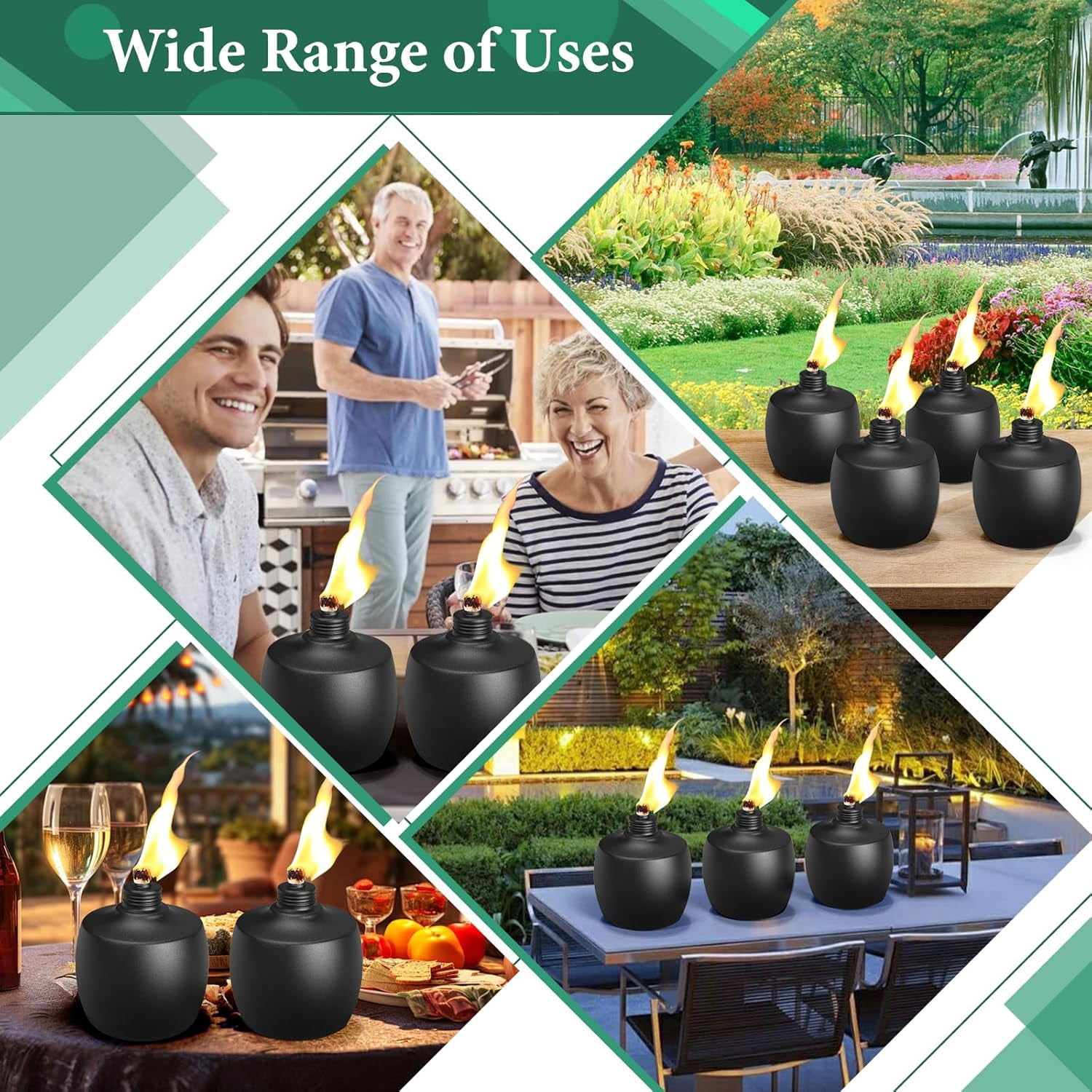 4-Pack Citronella Tabletop Torches,  21 oz Table Top Torches for Outdoor, Metal Oil Burner Candles, Garden Torches with Fiberglass Wick for Yard, Patio, Deck, Garden, Party, Landscape