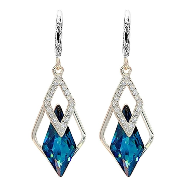 TIMIFIS Earrings Rhinestone Powder White Cat's Eye Stone Rhinestone Geometric Diamond Pendant Earrings Temperament Net Red Ear Valentine'S Day Gift