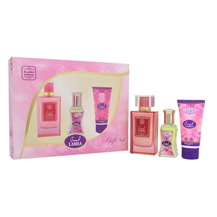 Naseem Lamsa Women’s Gift Set | Aqua Perfume 80ml, Roll-On Oil 24ml & Body Cream 50g | Non-Alcoholic, Long-Lasting, Hypoallergenic Fragrance Trio (3-Pcs Set)