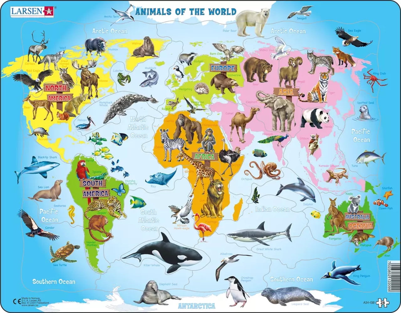 larsen puzzles animals of the world map childrens