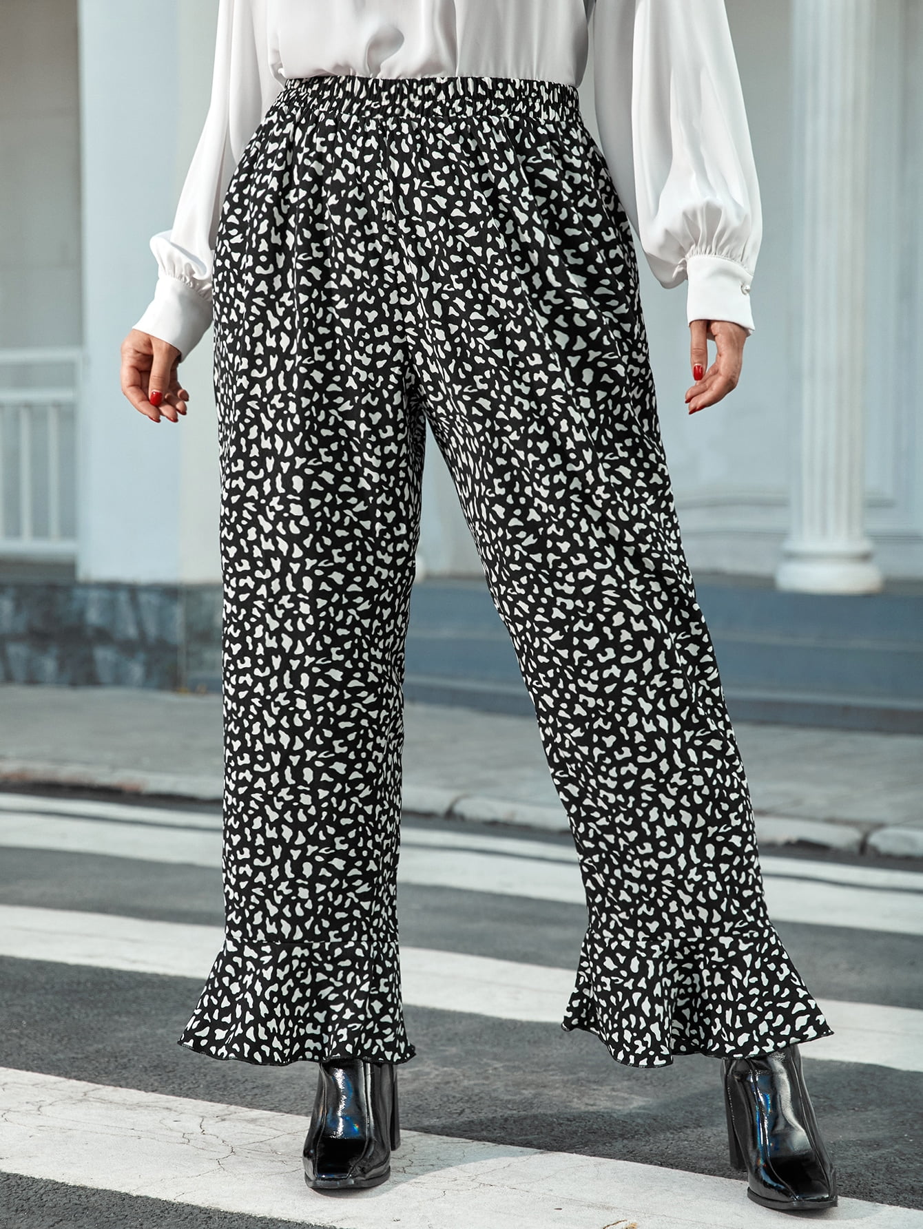 Print Ruffle Hem Pants 222022SA7115 