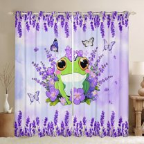 Manfei Kawaii Wild Frog Black Out Curtains,Country Floral Lavender Curtains Pack of 2 (42x63 Each),Green Purple Bedroom Curtains For Boys Girls,Luxury Bedroom Decor