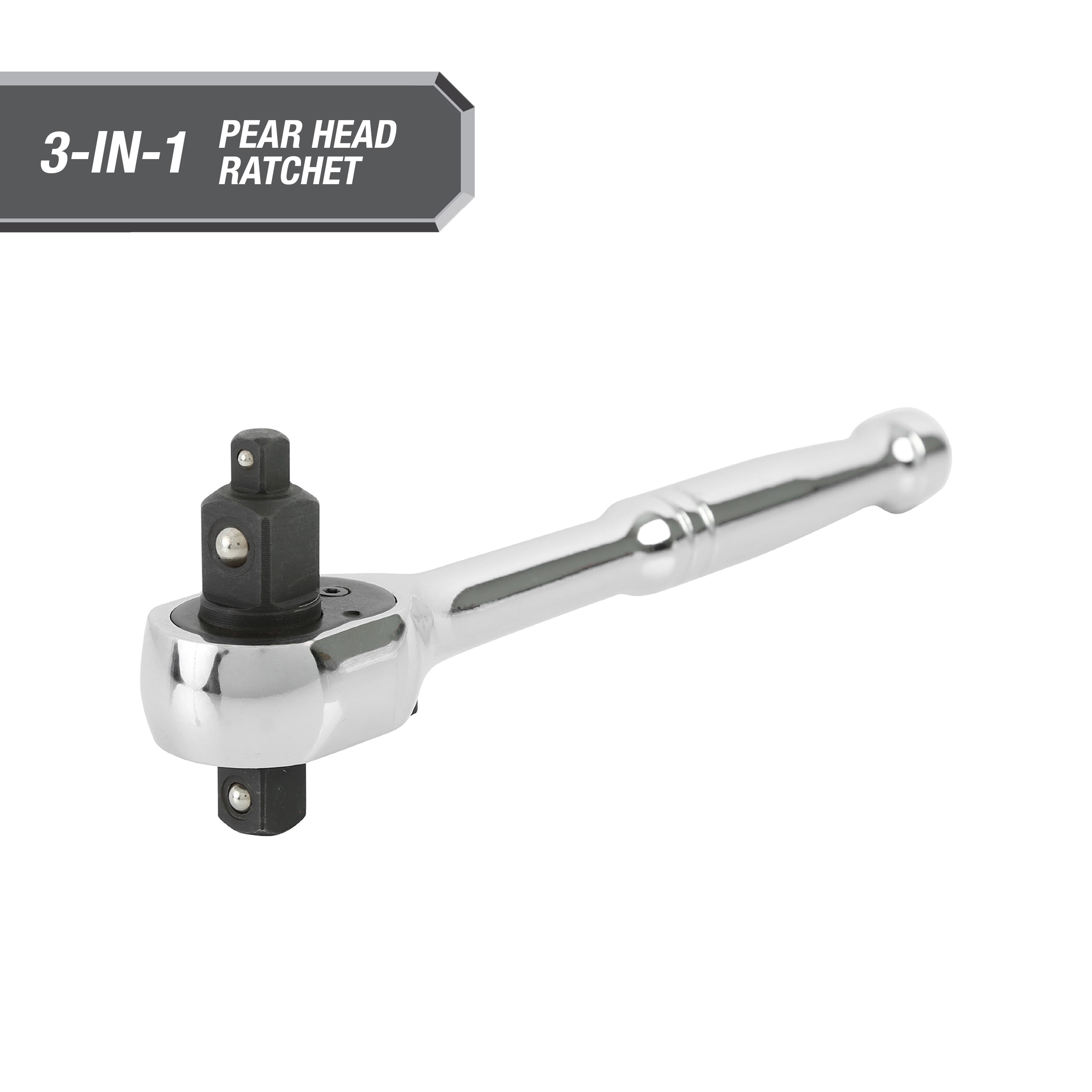 Hyper Tough 3-in-1 Quick Release Standard Steel Chrome Ratchet Wrench, Multiple Ratchet Fits