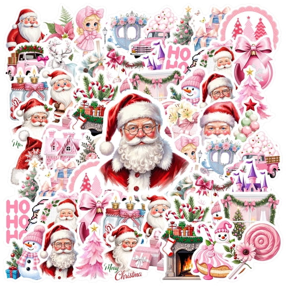 35pcs Cute Santa Stickers Christmas Candy Stickers Pink Snowman Stickers for Laptops Suitcases Notebooks