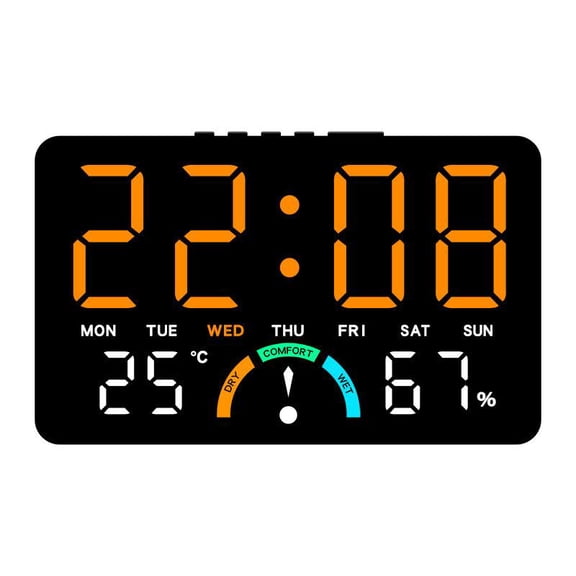 Digital Clock with Temperature & Humidity Monitor, Large LED Display with Adjustable Brightness, for Bedside Table or Office Desk