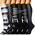 thumbnail image 1 of 6 pair Quick-Drying Compression Calf Socks for Cycling, Hiking, and Skiing - Multi-Pattern Knee High Sports Ski Socks, 1 of 5