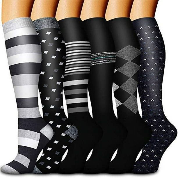 6 pares de calcetines de compresión de secado rápido para ciclismo, senderismo y esquí. Calcetines deportivos de esquí hasta la rodilla con múltiples patrones.