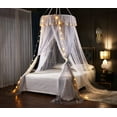 thumbnail image 6 of Princess Bed Canopy for Girls Double Layer Sheer Mesh Dome Elegant Embroidery Lace Mosquito Net Bed Curtain for Full Queen King Bed with led Stars String Lights(Grey/White), 6 of 14
