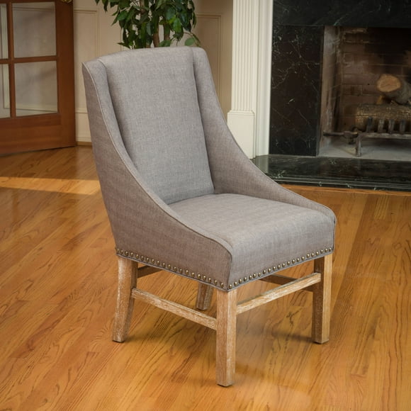 Wingback Upholstered Dining Chairs Set of 2, Fabric Side Dining Room Chairs with Nailhead Trim, Living Room Chairs for Home Kitchen, Grey