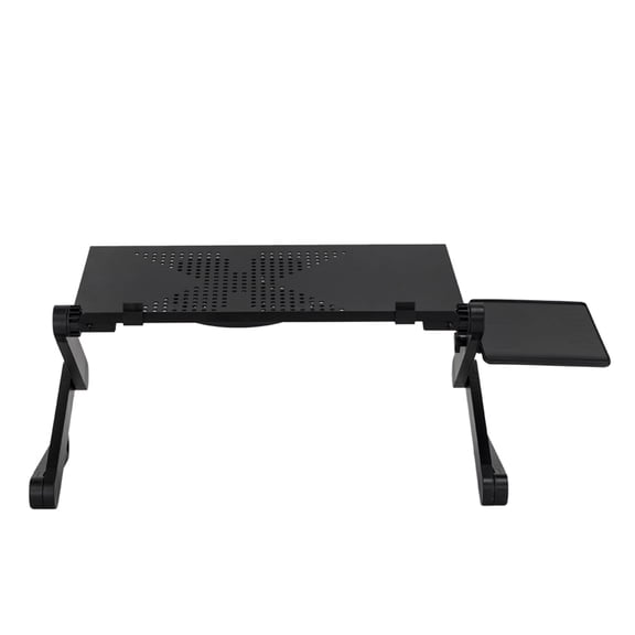 360° Rotating Portable Folding Computer Desk with Fan and Mouse Plate, Adjustable Height, Black