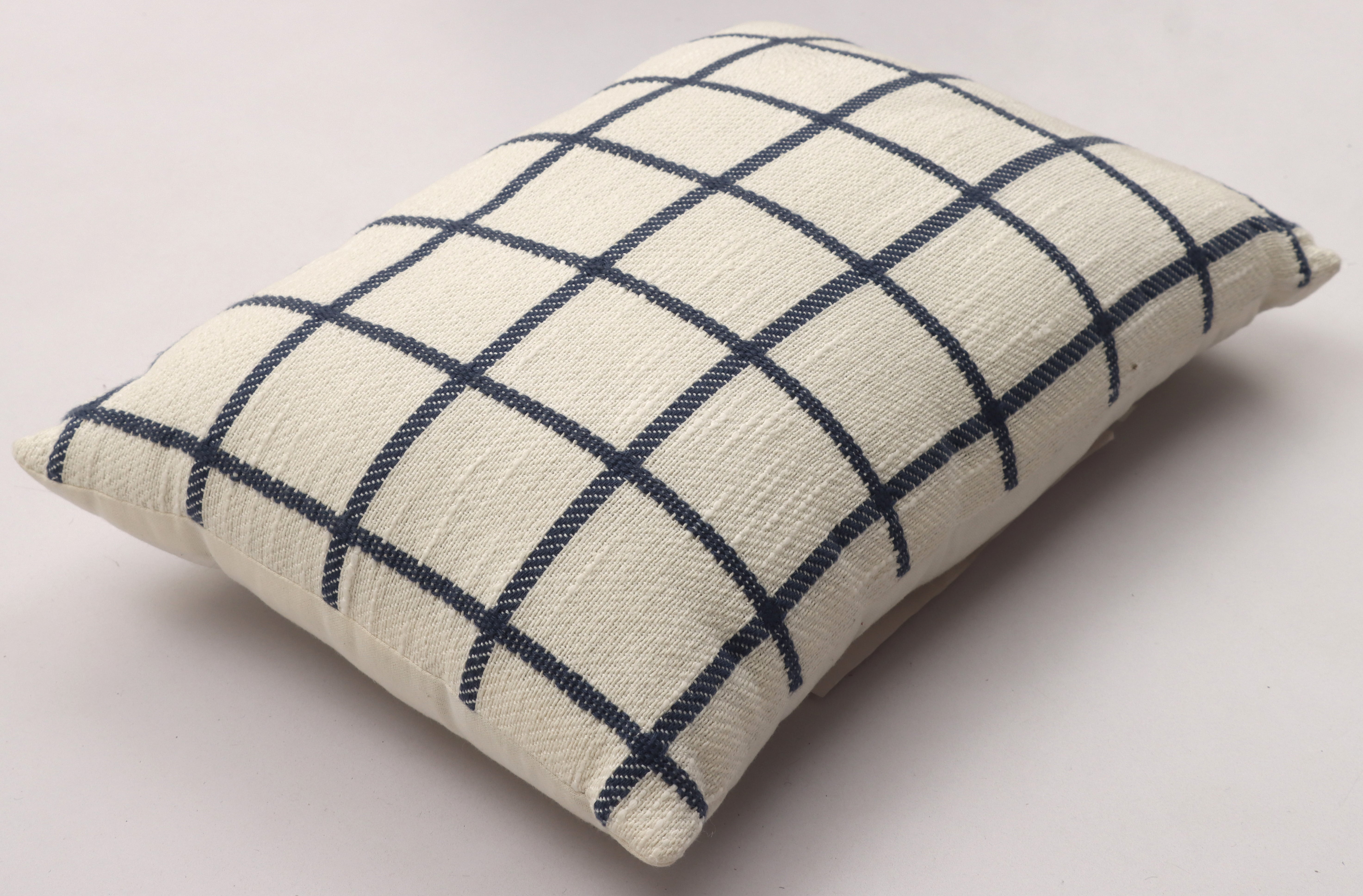 Mainstays Ivory & Blue Windowpane Decorative Pillow, 14" x 20"