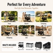 TouHeart 2 Seater Wagon Stroller with Canopy, Folding Stroller Wagon for Kids, 220 lbs Capacity,Black