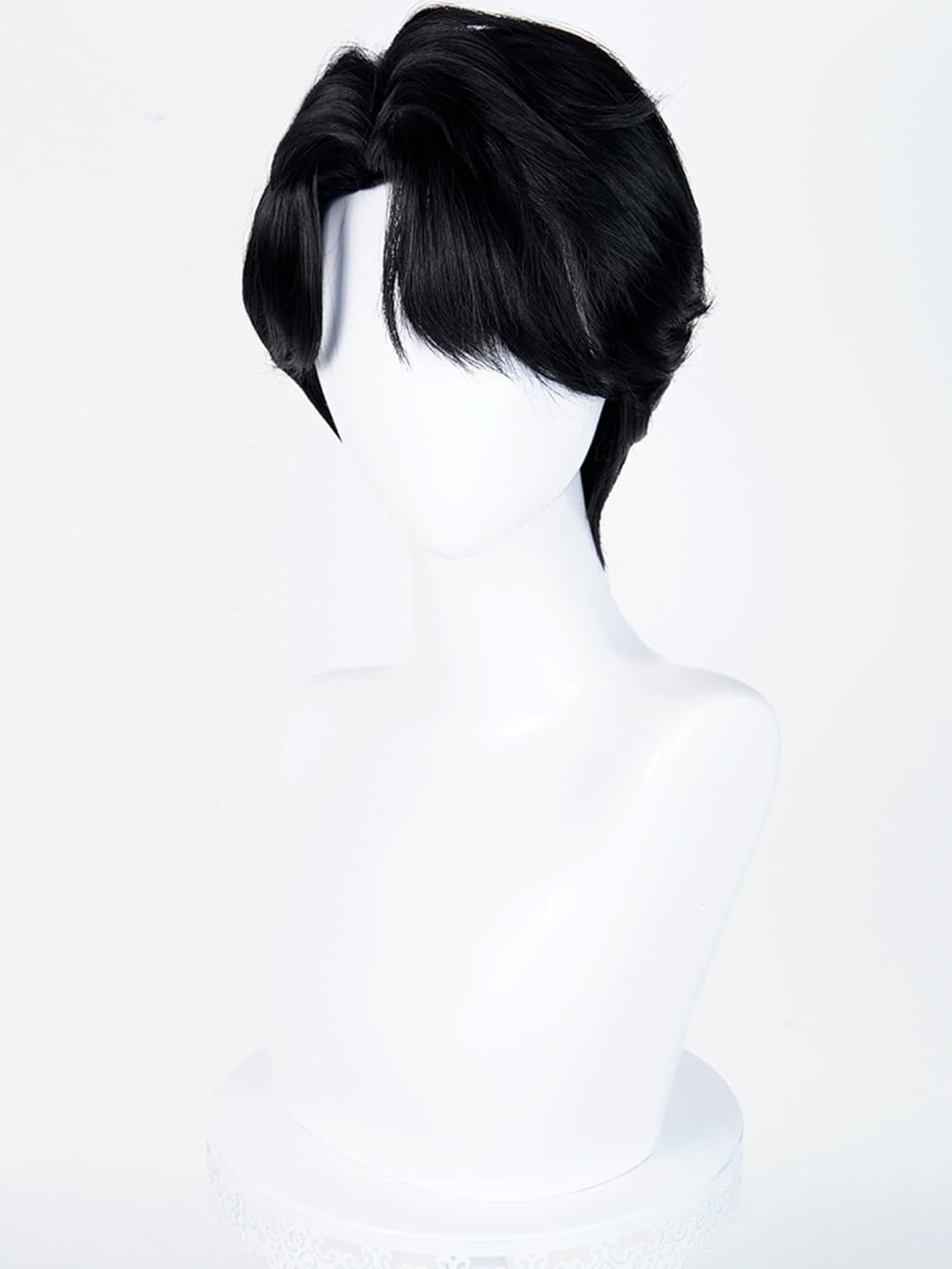GOBWCOT Short Black Anime Wig with Bangs Men's Black Side Part Wigs for Party Unisex