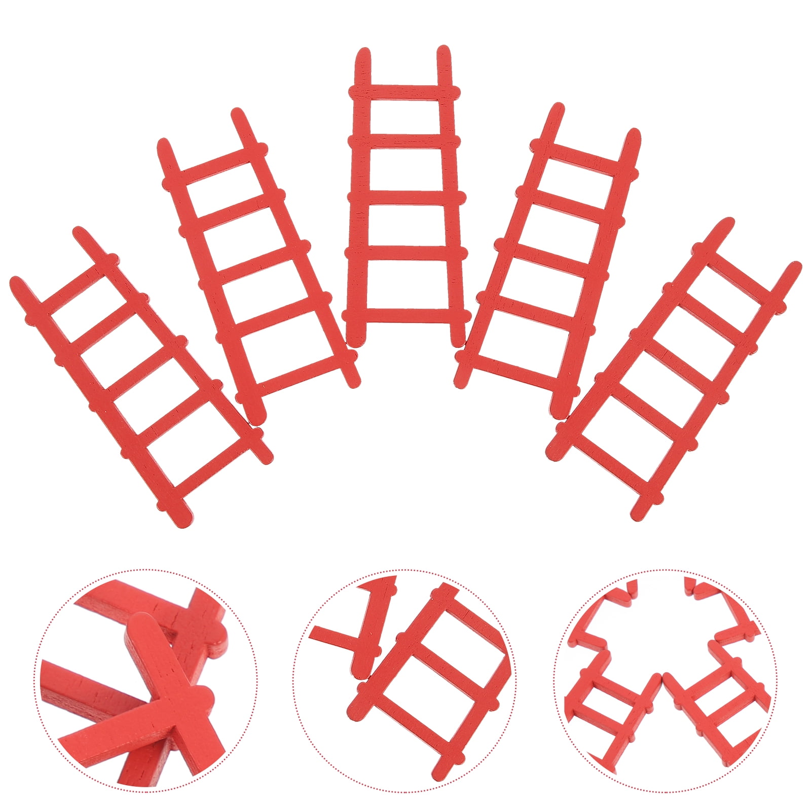 Wooden Miniature Ladder for Decor Red Color Safe Durable Crafted with Detail 5 Pieces
