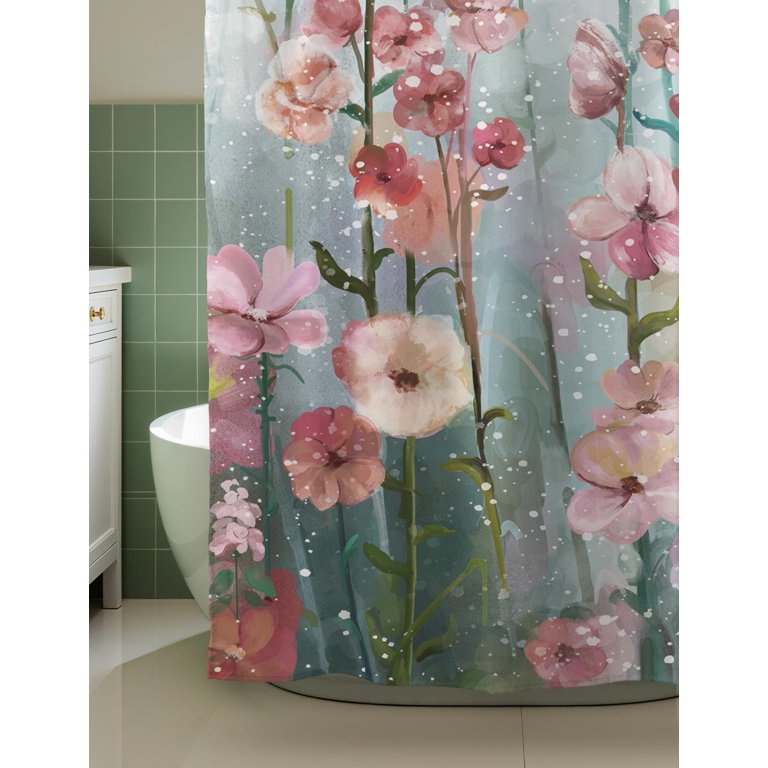 Farmhouse Floral Dragonfly Shower Curtain - Colorful Wildflower Bathroom Decor 71x71 Inches