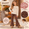 thumbnail image 3 of BTWEEN Girls 2-Piece Bow Back Top and Flare Leggings Set, Cream/Brown Floral, Size 5, 3 of 7