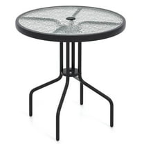 Spaco 27.5 Inch Round Patio Dining Table, Dining Table with Rippled Tempered Glass Top for Patio, Garden, Backyard, Black