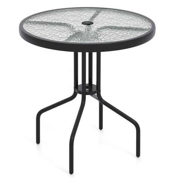 Spaco 27.5 Inch Round Patio Dining Table, Dining Table with Rippled Tempered Glass Top for Patio, Garden, Backyard, Black