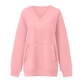 thumbnail image 5 of larppty V Neck Sweatshirt Women Pocket No Hood Oversized Pullover Casual Soft Long Sleeve Tops With Pockets Fall Fashion (Light Pink, L), 5 of 7