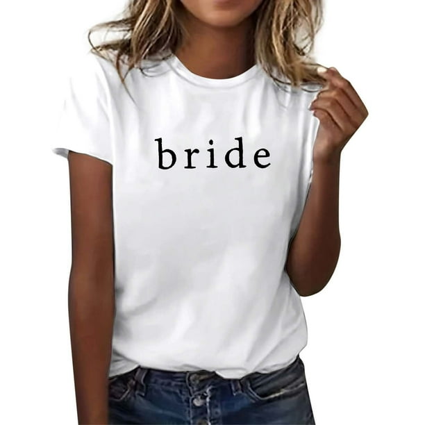 Camiseta informal de mujer con estampado de letras, manga corta y cuello redondo