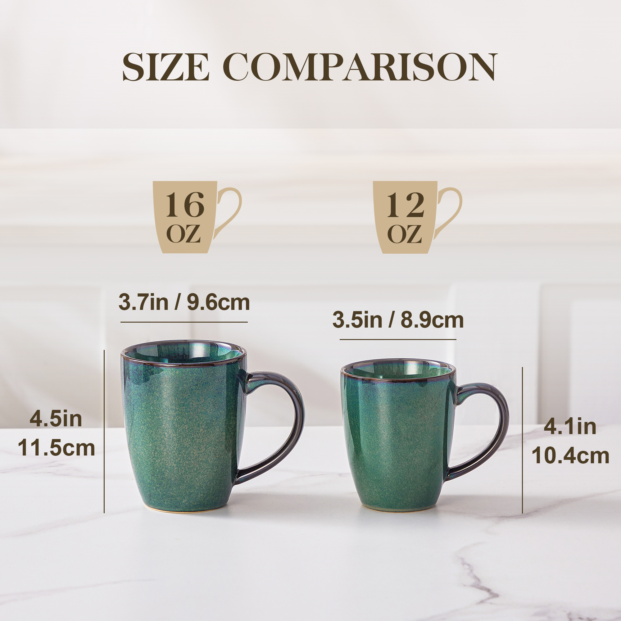 Vancasso Ceramic Coffee Mugs, 12 oz, Set of 4, Green photo 4