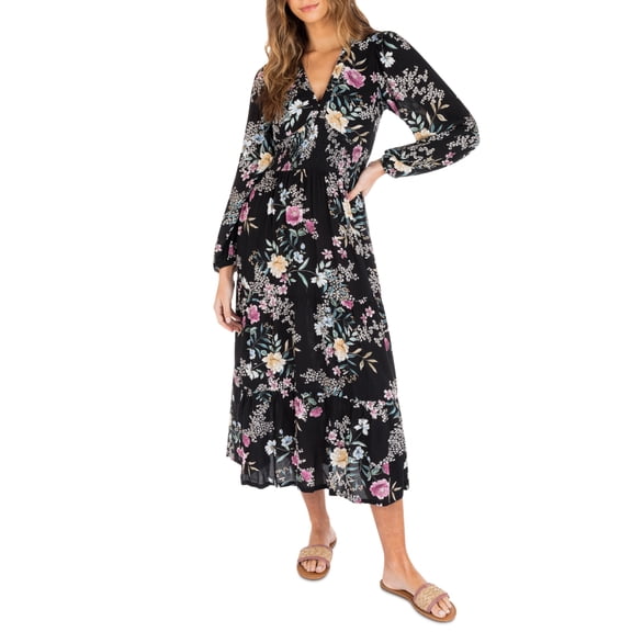 Hurley Juniors’ Midnight Garden Midi Dress – Black, X-Large
