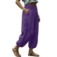 thumbnail image 7 of aohooy Women's Lightweight Travel Pants Drawstring Flowy Palazzo Elastic Waist Trousers with Pockets Cotton Summer Lounge Pant Purple,S, 7 of 7