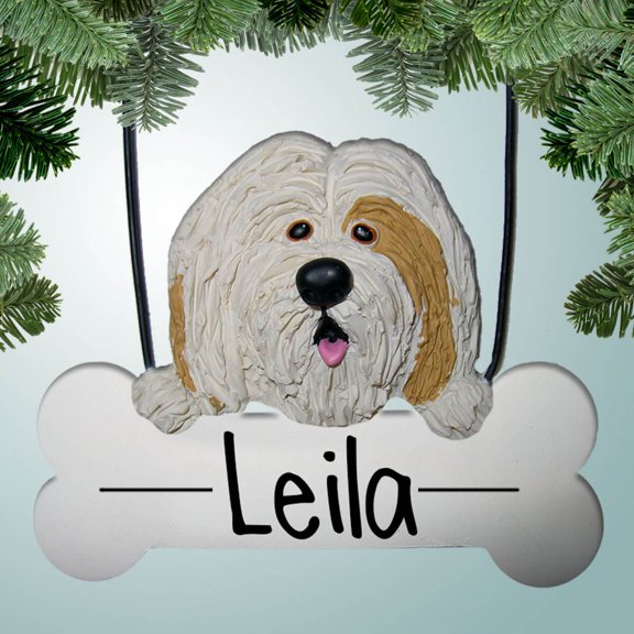 Lhasa Apso Dog on Bone - Personalized Christmas Ornament - Perfect Stocking Stuffer - Great Gift Ideas
