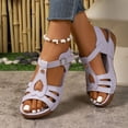 thumbnail image 2 of Rokment Womens Orthopedic Wedges Walking Gladiator Sandals Comfortable Fashion Casual Leather Platform Arch Support Orthotic Chunky Mid Heel Beach Summer Shoes Purple Size 9.5, 2 of 9