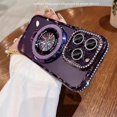 thumbnail image 6 of for iPhone 16 Magnetic Kickstand Case, [Compatible with Magsafe] Bling Glitter Diamond Rhinestone Ring Holder Camera Lens Protector Girly Woman Cute Phone Cover for iPhone 16 6.1" (Purple), 6 of 10
