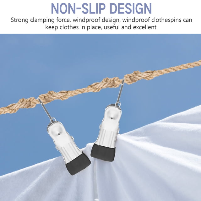 unbranded 20Ud Pinzas Para Colgar Ropa De Acero Inoxidable Negras Con Fuerza De Sujeción Resistente