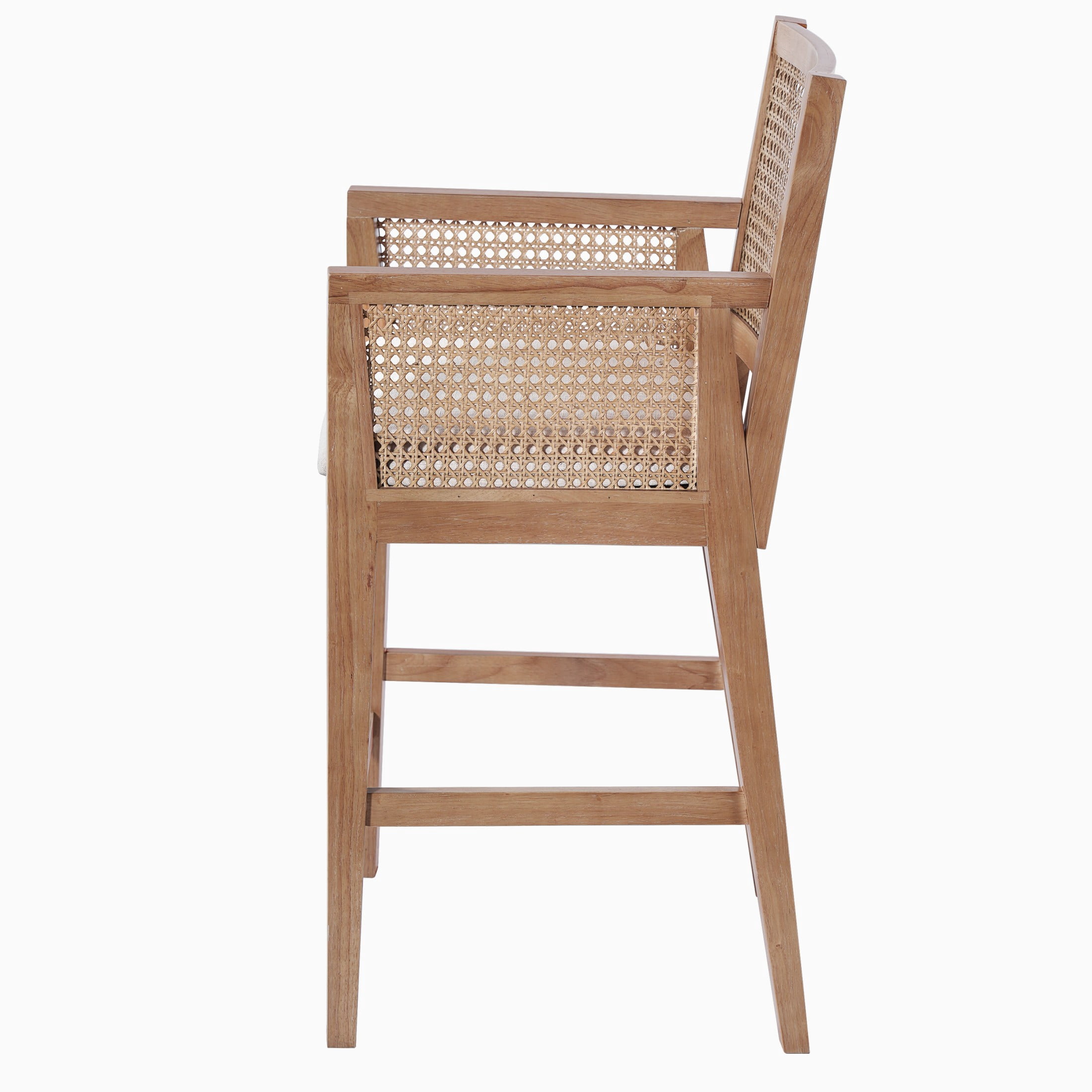 Christopher Knight Home Natural Rattan & Solid Wood Counter Stools, 26" Seat Height, Gray Cushions, Set of 2