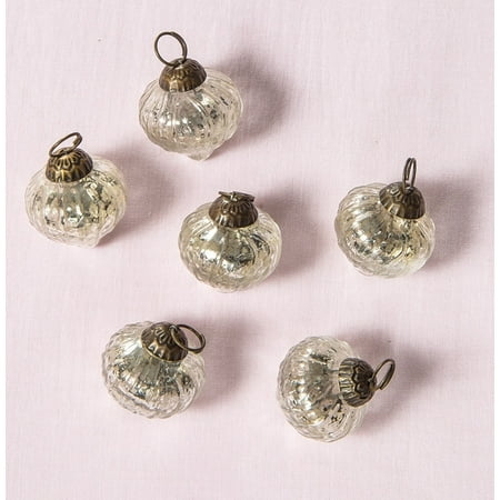 Luna Bazaar Mercury Glass Mini Ornaments (1 to 1.5-inch, Silver, Tania Design, Set of 6) - Great Gift Idea, Vintage-Style Decorations for Christmas, Special Occasions, Home Decor and