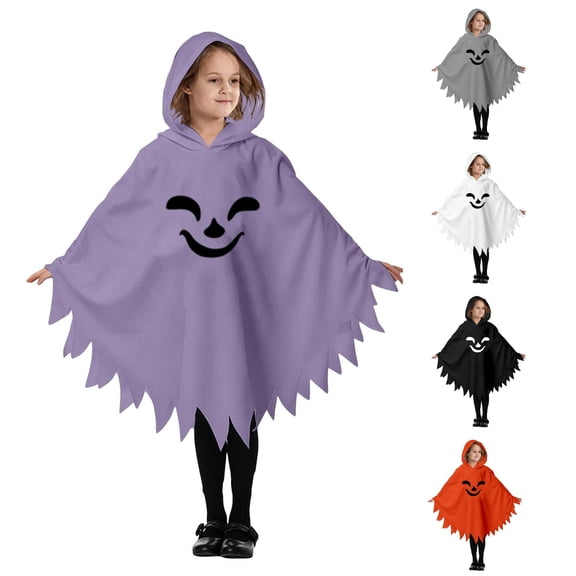 REDARER Kids Smile GhostâFace Hooded Poncho Cloak Jagged TornâEdge PullâOn for Halloween Trick or Treat Party School Stage Performance,4-6 Years
