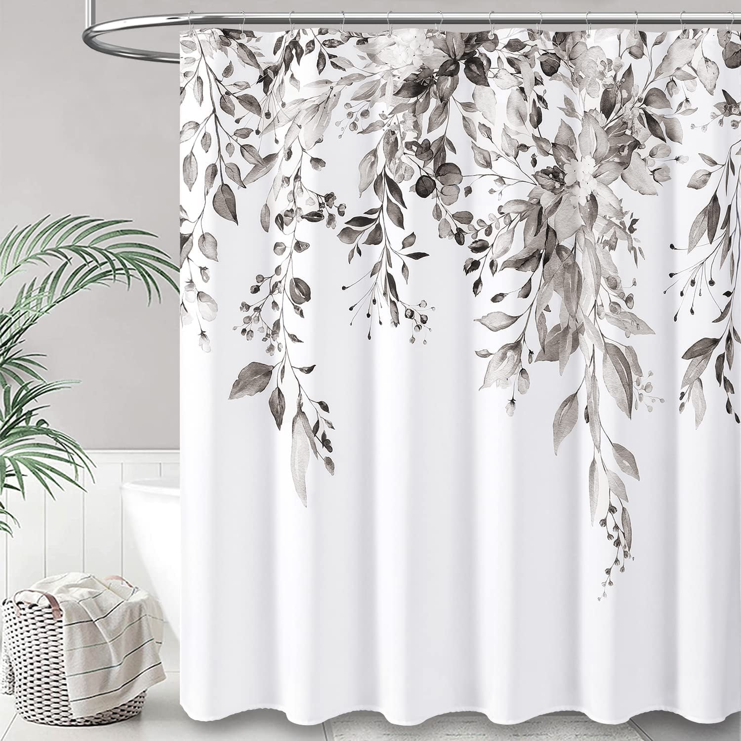 Extra Long Shower Curtain 84 Inch Linen Textured Floral Heavy Duty