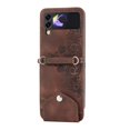 thumbnail image 2 of SaniMore for Samsung Galaxy Z Flip 3 6.7" Folding Embossed Wallet Case, PU Leather Case with Card Slot & Cross Body Strap Shockproof Protective Case for Girls Ladies, Brown, 2 of 7