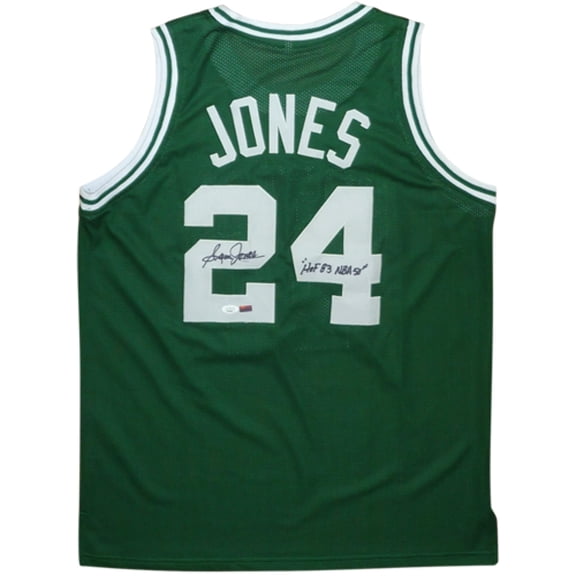 Sam Jones Autographed Boston (Green #20) Custom Jersey w/ HOF 83 NBA 50 - JSA