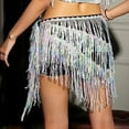 thumbnail image 5 of BLTIBY Womens Belly Dance Skirt Fringe Skirts Sparkly Sequin Hip Scarf Party Carnival Costume Rave Festival Outfit White Free Size, 5 of 5