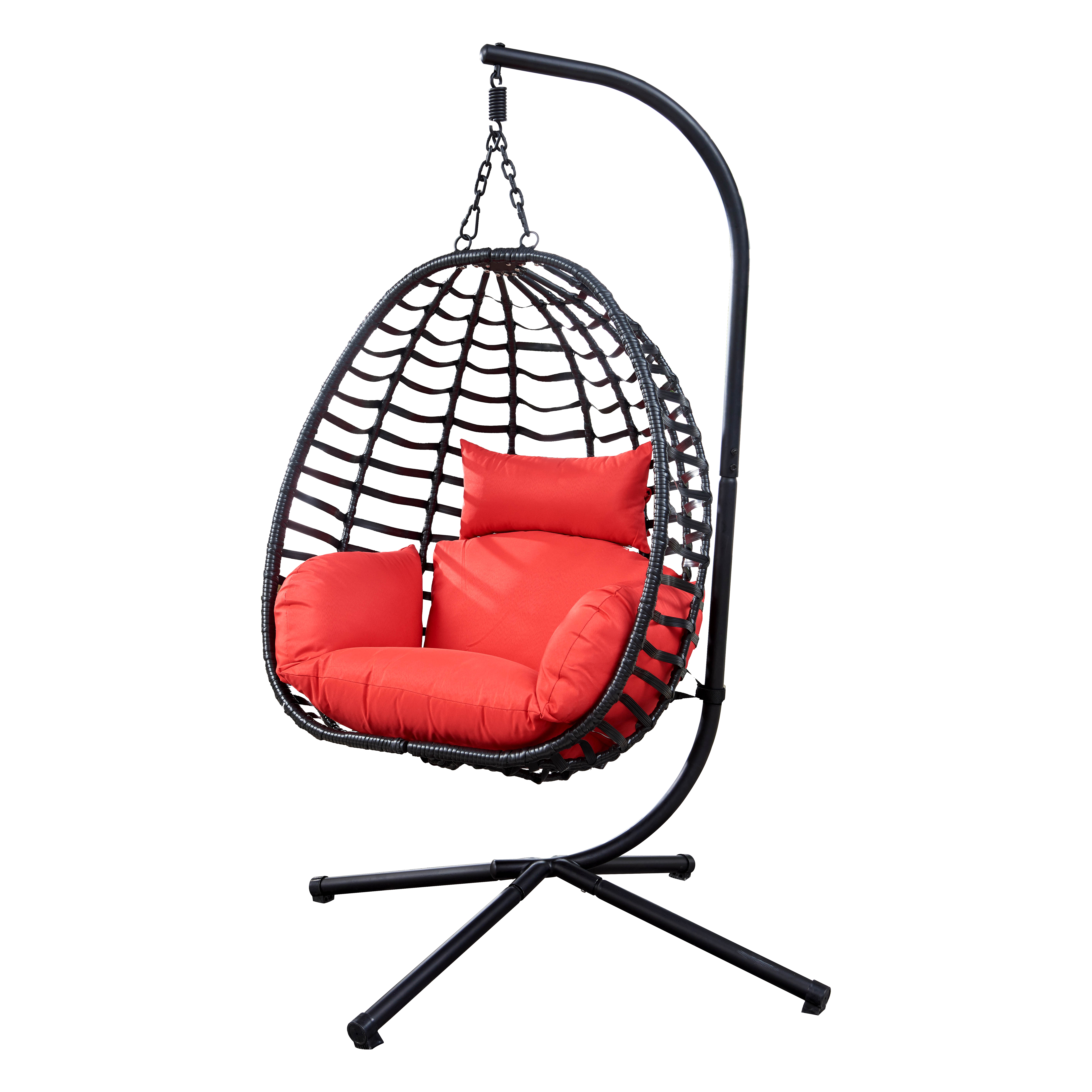 SESSLIFE Patio Egg Chair, Wicker Egg Chair Outdoor Chair, Folding Hanging Egg Chair with Stand and UV Resistant Cushion, Red Basket Chair Egg Swing Chair, TE3134 - image 2 of 6